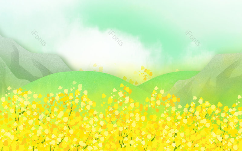 黄色油菜花菜田菜地高山背景,插画/手绘图,插画/手绘图库,插画/手绘图下载,插画/手绘